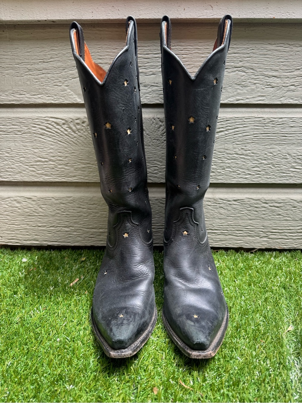 Women's Black Star Cutout Leather Cowboy Boots
